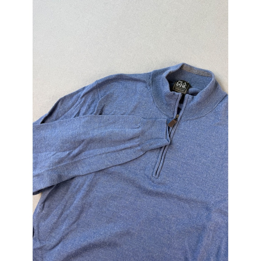 Jos A Bank Traveler Mens XXL Blue 100% Merino Wool Quarter Zip Sweater Mock Neck